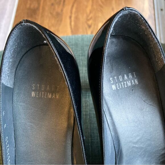 Stuart Weizman Women’s patient leather peep toe black heels size 8. EUC! - Picture 9 of 9